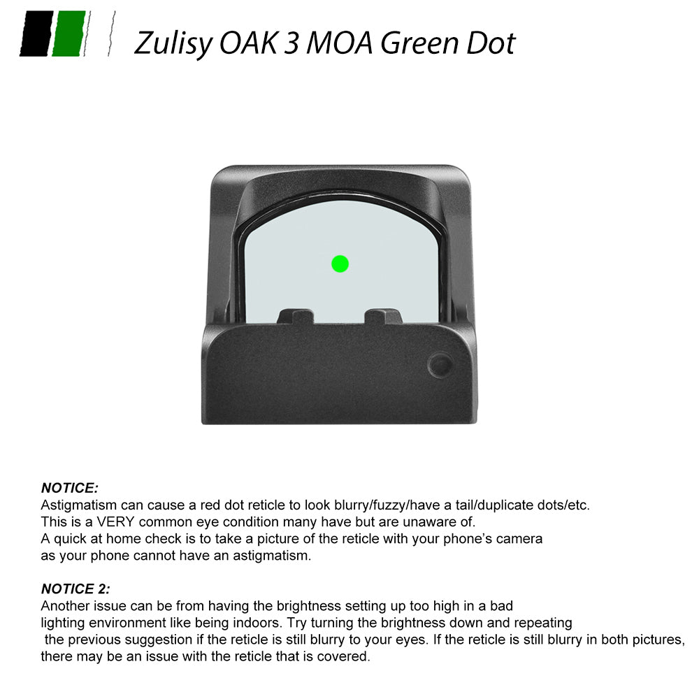 Zulisy OAK Shake to Awake Full size Green Dot Reflex Sight (for RMR SRO Footprint Pistol) 3 MOA 1x24mm Compact Scope with Picatiny Rail M1913 Mount…