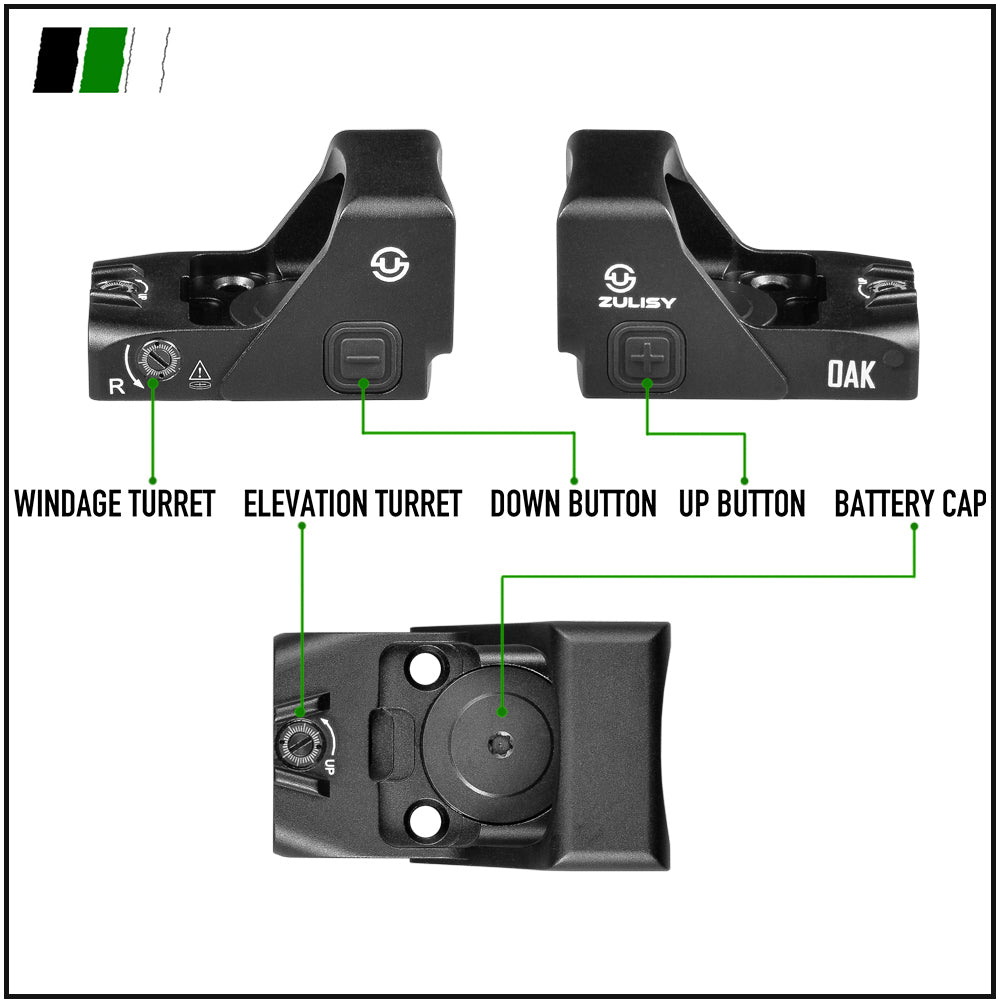 Zulisy OAK Shake to Awake Full size Green Dot Reflex Sight (for RMR SRO Footprint Pistol) 3 MOA 1x24mm Compact Scope with Picatiny Rail M1913 Mount…