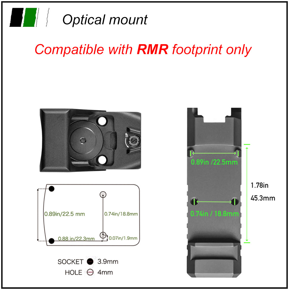 Zulisy OAK Shake to Awake Full size Green Dot Reflex Sight (for RMR SRO Footprint Pistol) 3 MOA 1x24mm Compact Scope with Picatiny Rail M1913 Mount…