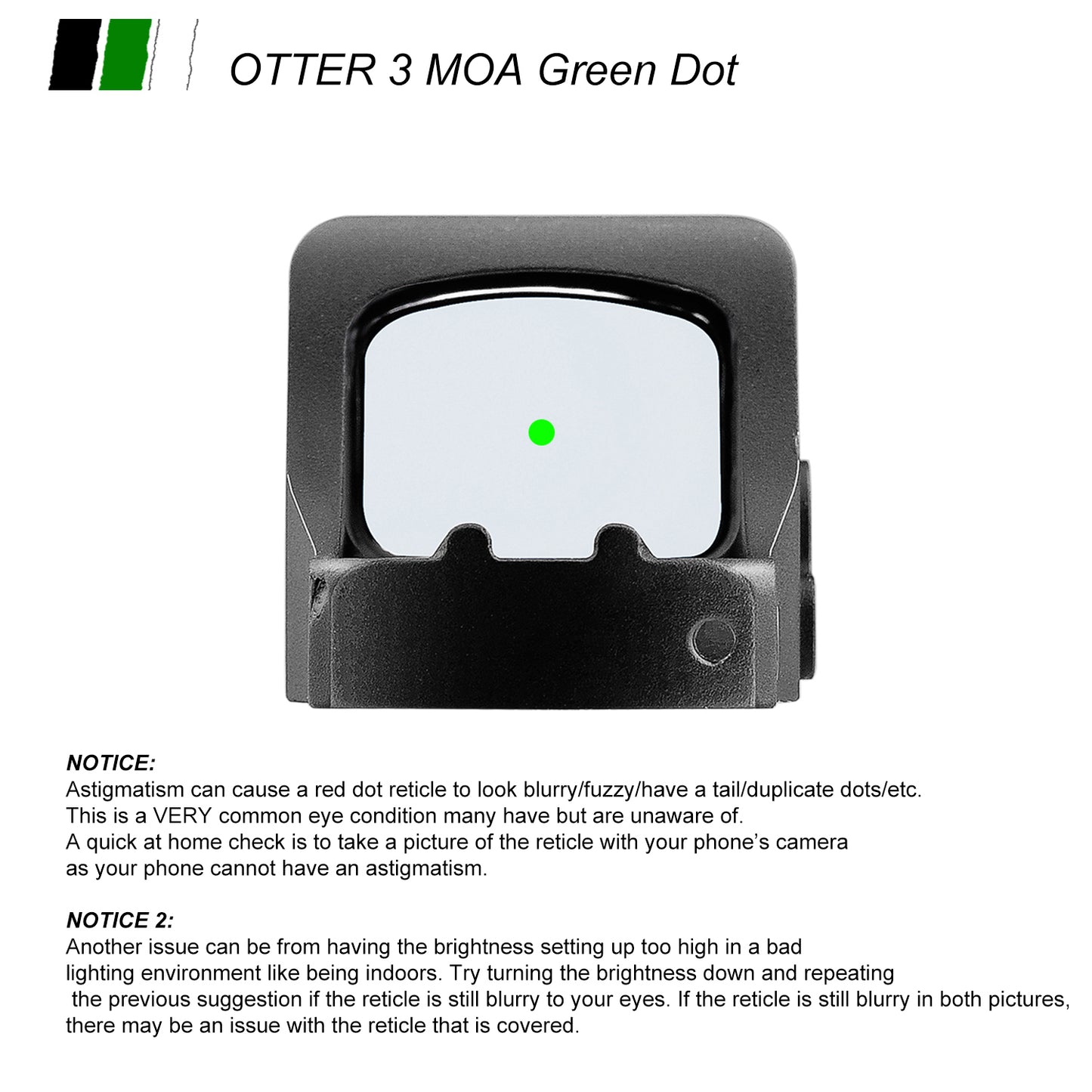 ZULISY OTTER Mini Green Dot Sight, 3 MOA Dot 1x21mm with RMS RMSc 407K Footprint, Side Battery Mount, 1 click 1 MOA