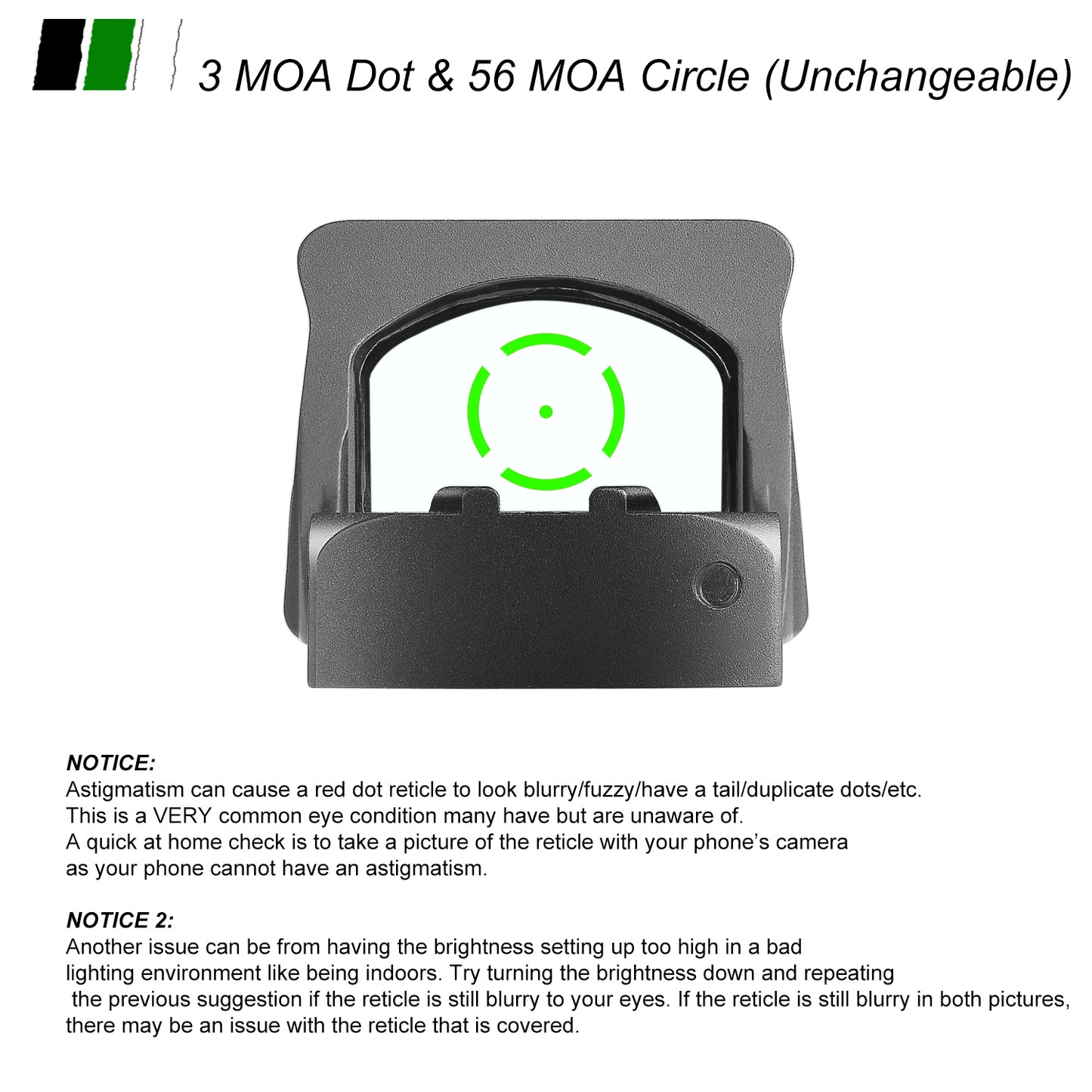 Zulisy OWLc Green Dot Sight 3 MOA Dot & 56 MOA Circle Ring 1x24mm for Viper/Docter/Venom Footprint and Picatinny mount