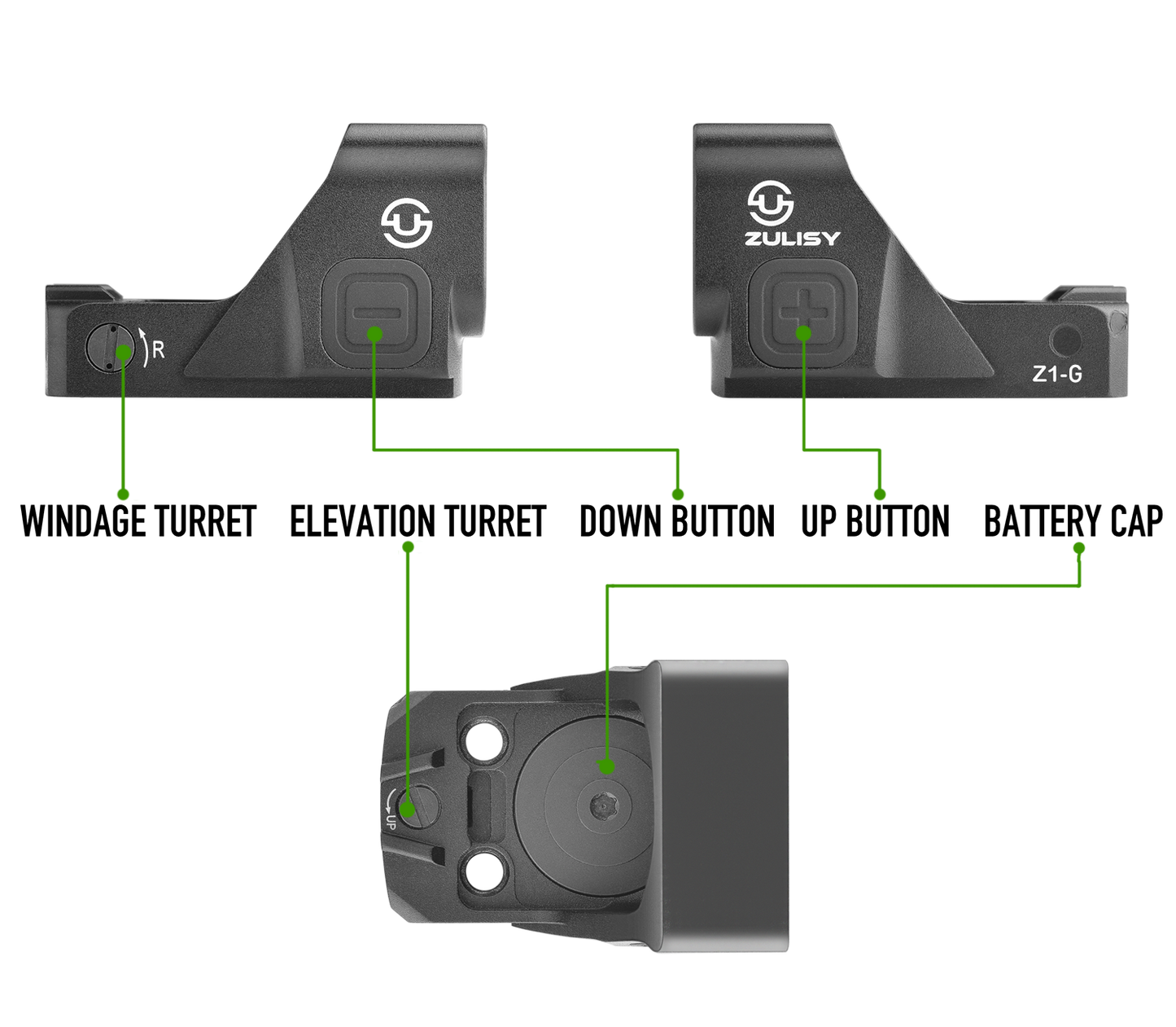 ZULISY Z1-G 4 MOA Micro Green Dot Sight, for RMS RMSc 407K Footprint Compact Pistol Mount, Shake Awake 1x22mm Mini Open Reflex Sight, 1 click 1 MOA