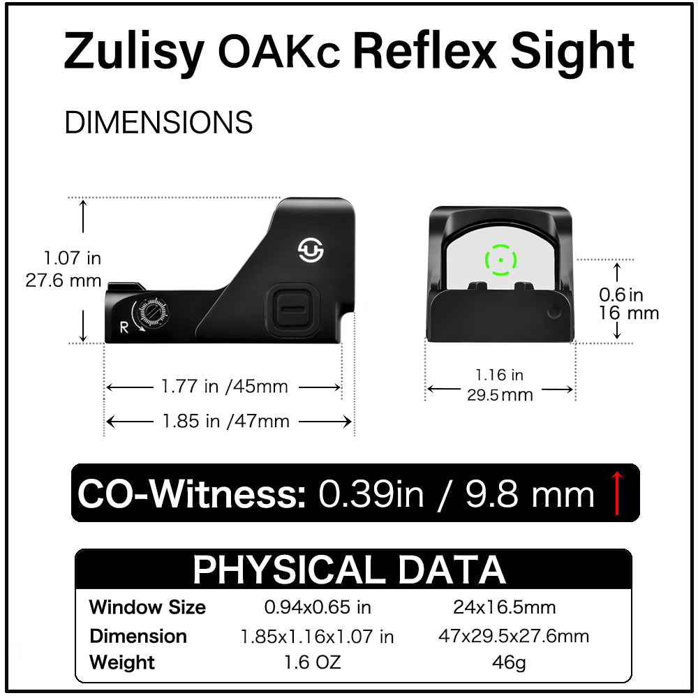 Zulisy OAKc Green Dot Sight 3 MOA Dot & 56 MOA Circle Ring 1x24mm for RMR/407C Footprint /Adapter Plate with Picatinny