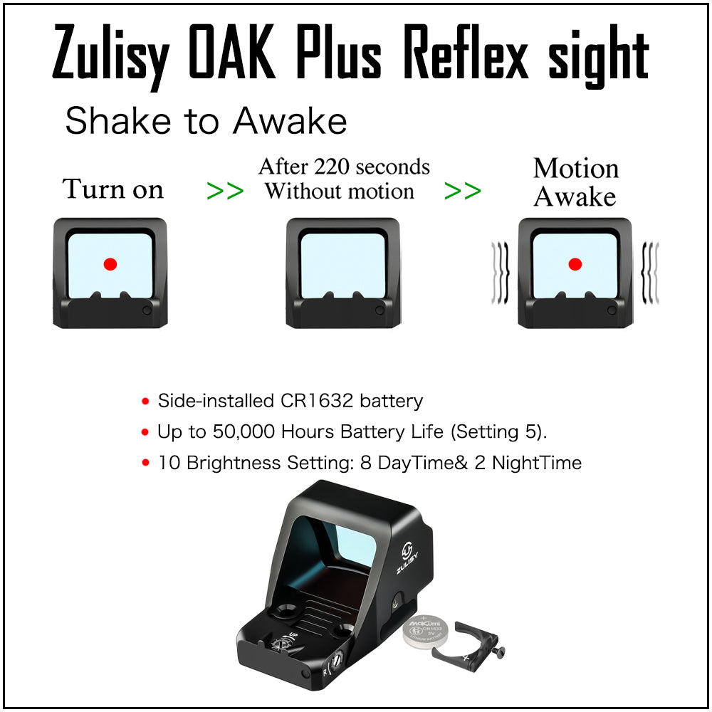 ZULISY OAK Plus Red Dot Sight 1x26mm Big Window for RMR/507C Footprint Pistol/Adapter Plate,