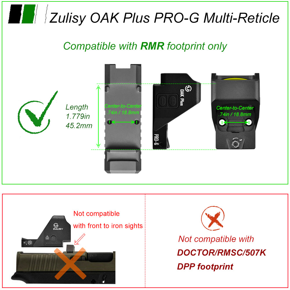 Zulisy Oak Plus PRO (Upgraded) Multi-Reticle 2 MOA Red Dot & 42 MOA Circle Open Reflex Pistol Sight, (for RMR/507C Footprint) 1x26mm Large Lens, Shake to Awake Tactical Hunting EDC Full Size Optics Sights