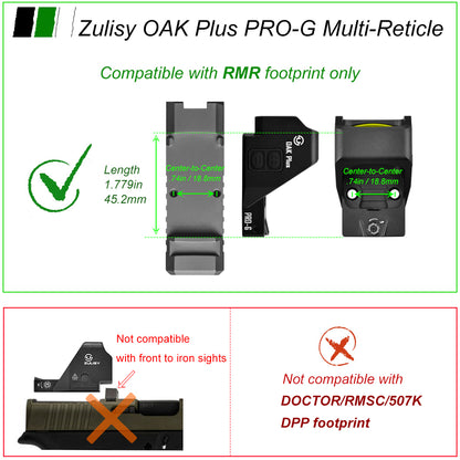 Zulisy Oak Plus PRO (Upgraded) Multi-Reticle 2 MOA Red Dot & 42 MOA Circle Open Reflex Pistol Sight, (for RMR/507C Footprint) 1x26mm Large Lens, Shake to Awake Tactical Hunting EDC Full Size Optics Sights