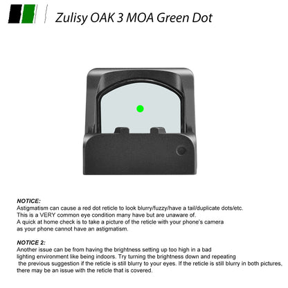 Zulisy OAK Shake to Awake Full size Green Dot Reflex Sight (for RMR SRO Footprint Pistol) 3 MOA 1x24mm Compact Scope with Picatiny Rail M1913 Mount…