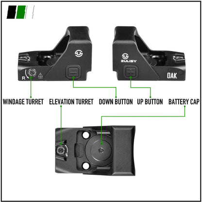 Zulisy OAK Shake to Awake Full size Green Dot Reflex Sight (for RMR SRO Footprint Pistol) 3 MOA 1x24mm Compact Scope with Picatiny Rail M1913 Mount…