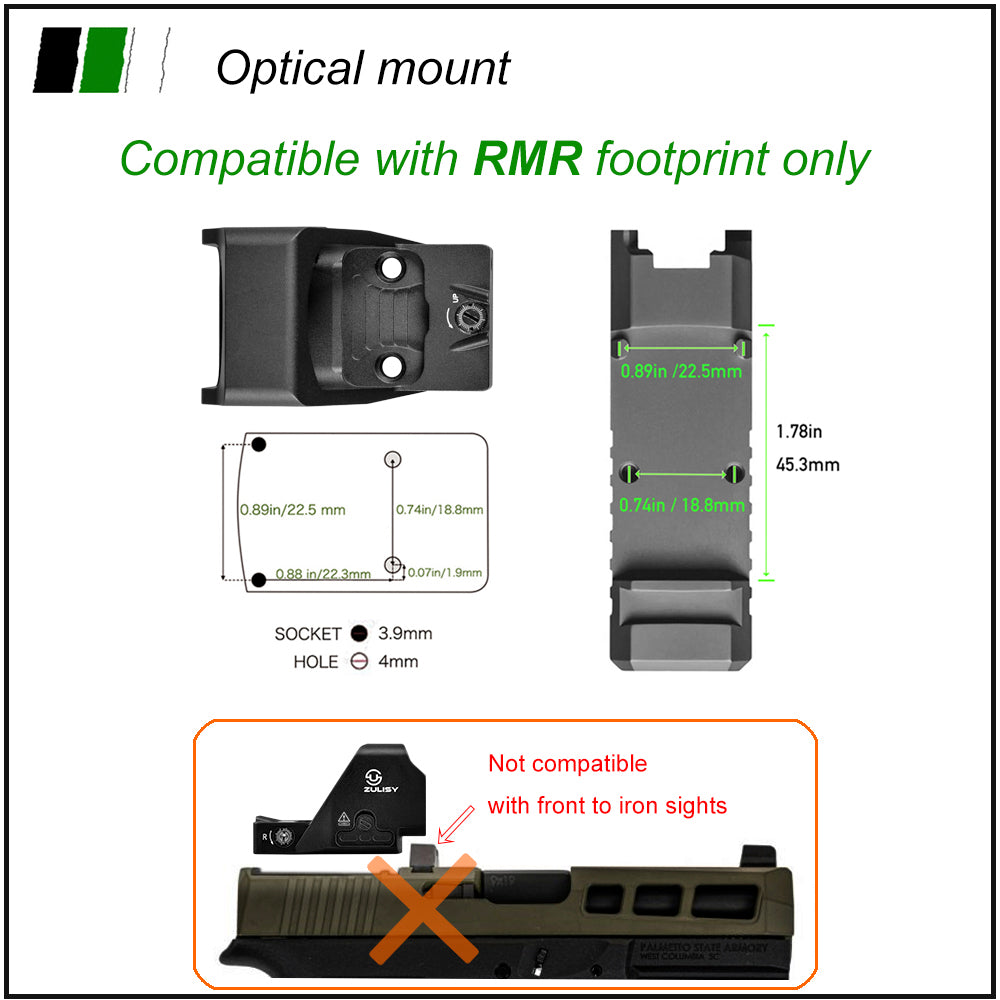 ZULISY Gen 3 OAK Plus Red Dot Sight 1x26mm Big Window for RMR/507C Footprint Pistol/Adapter Plate
