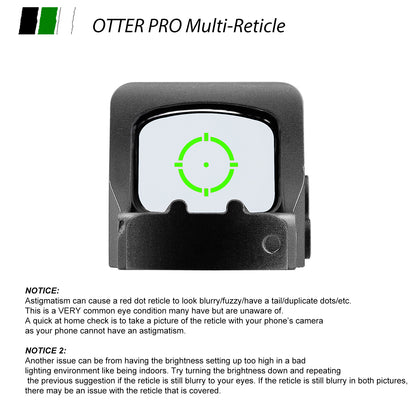 Zulisy Otter PRO Multi-Reticle 2 MOA Green Dot & 36 MOA Circle Open Reflex Sight, for RMS/RMSc 407K/507k Footprint Pistol, Shake Awake, 1x21mm Micro Compact Optics, Side Battery, 1 cliek 1 MOA