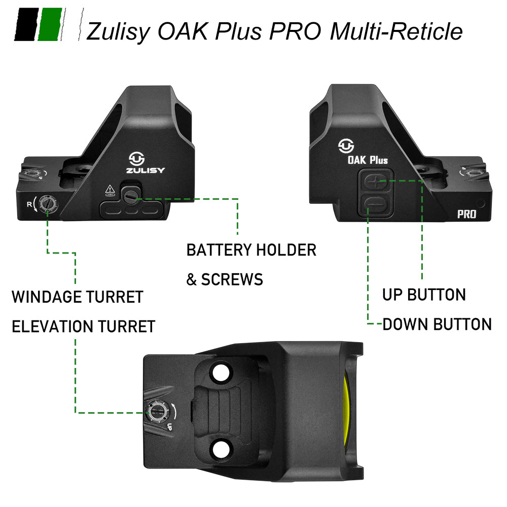 Zulisy Oak Plus PRO (Upgraded) Multi-Reticle 2 MOA Red Dot & 42 MOA Circle Open Reflex Pistol Sight, (for RMR/507C Footprint) 1x26mm Large Lens, Shake to Awake Tactical Hunting EDC Full Size Optics Sights
