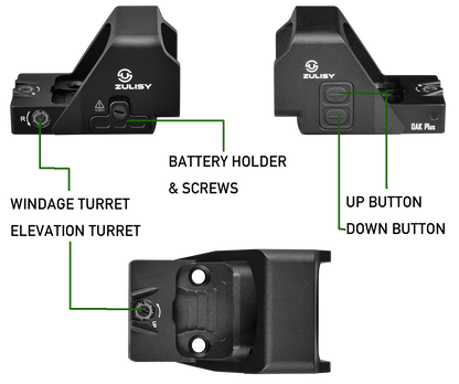 ZULISY Gen 3 OAK Plus Red Dot Sight 1x26mm Big Window for RMR/507C Footprint Pistol/Adapter Plate