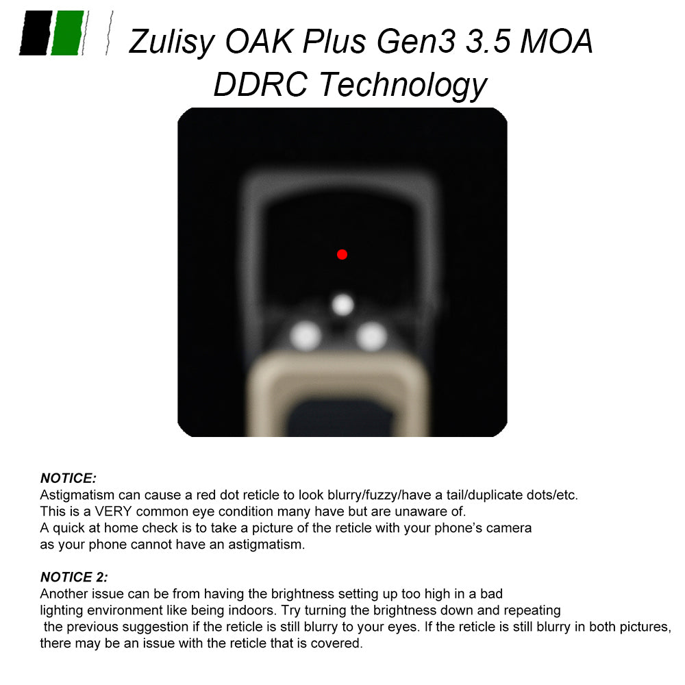 ZULISY Gen 3 OAK Plus Red Dot Sight 1x26mm Big Window for RMR/507C Footprint Pistol/Adapter Plate