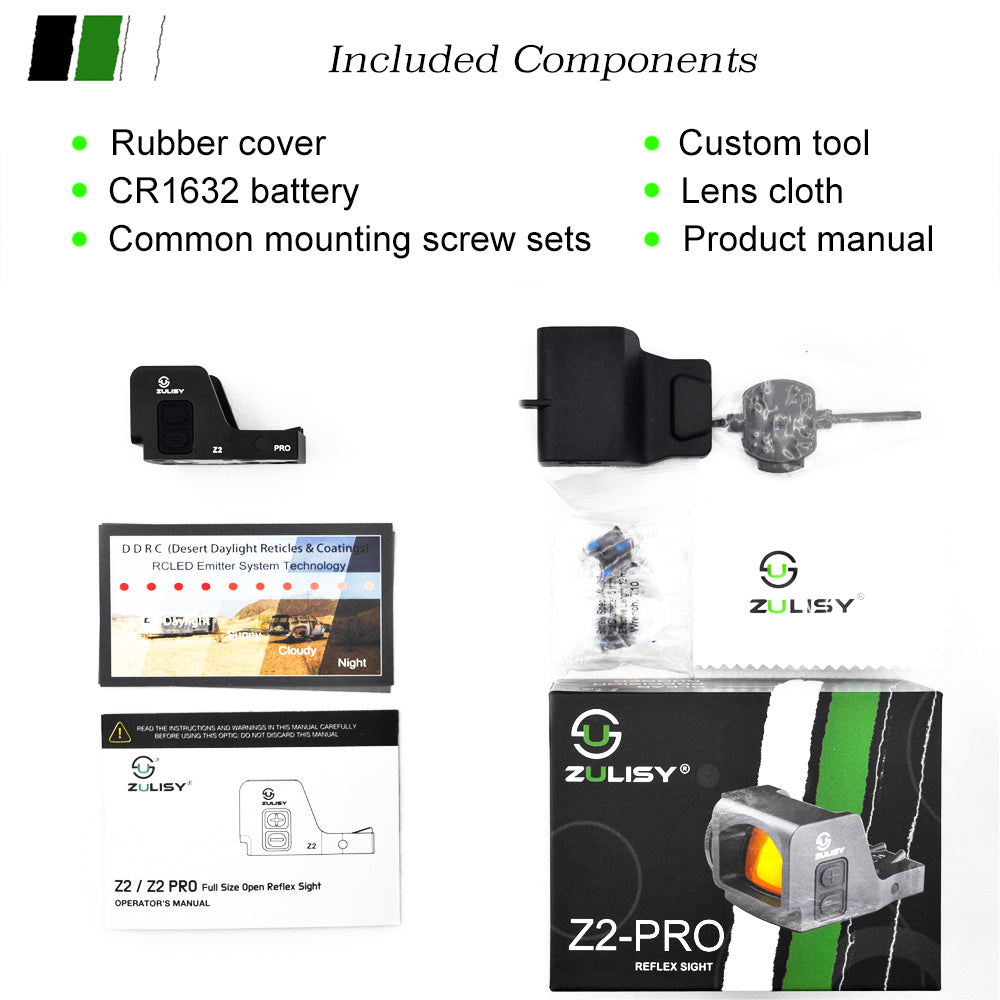 Zulisy Z2 PRO-G Multi-Reticle Green Dot Reflex Sight, 2 MOA Dot & 36 MOA Circle Reticle, for DeltaPoint Pro Footprint Mount, Shake to Awake 1x24mm Large Lens Optic, Fits DPP Cut Adapter Plate Pistol (Green)