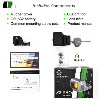 Zulisy Z2 PRO Multi-Reticle Open Reflex Sight, 2 MOA Red Dot & 36 MOA Circle, (for DeltaPoint Pro Footprint Mount), Shake Awake, Full Size 1x24mm Lens, Fits DPP Cut Optics Ready Pistol Adatper Plate