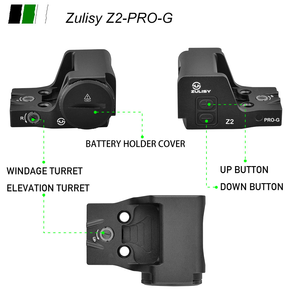 Zulisy Z2 PRO-G Multi-Reticle Green Dot Reflex Sight, 2 MOA Dot & 36 MOA Circle Reticle, for DeltaPoint Pro Footprint Mount, Shake to Awake 1x24mm Large Lens Optic, Fits DPP Cut Adapter Plate Pistol (Green)
