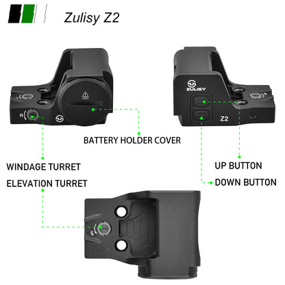 Zulisy Optics Z2-R Micro Red Dot Sights - (for DeltaPoint Pro Footprint) Side Mount Battery, Shake to Awake 3 MOA Open Reflex Sight for Full Size Pistol Optic Ready DPP Cut Adapter Plate Mount