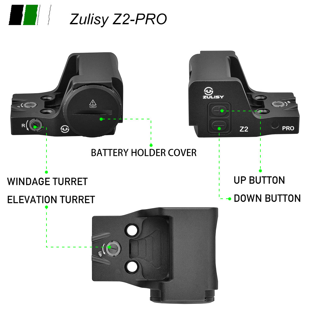 Zulisy Z2 PRO Multi-Reticle Open Reflex Sight, 2 MOA Red Dot & 36 MOA Circle, (for DeltaPoint Pro Footprint Mount), Shake Awake, Full Size 1x24mm Lens, Fits DPP Cut Optics Ready Pistol Adatper Plate