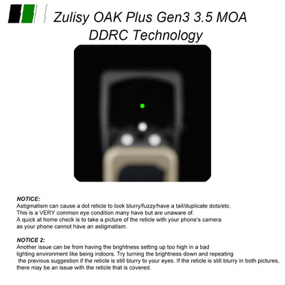 ZULISY Gen 3 OAK Plus 3.5 MOA Green Dot Sight 1x26mm Big Window for RMR/SRO/407C Pistol Cut Adapter Plate