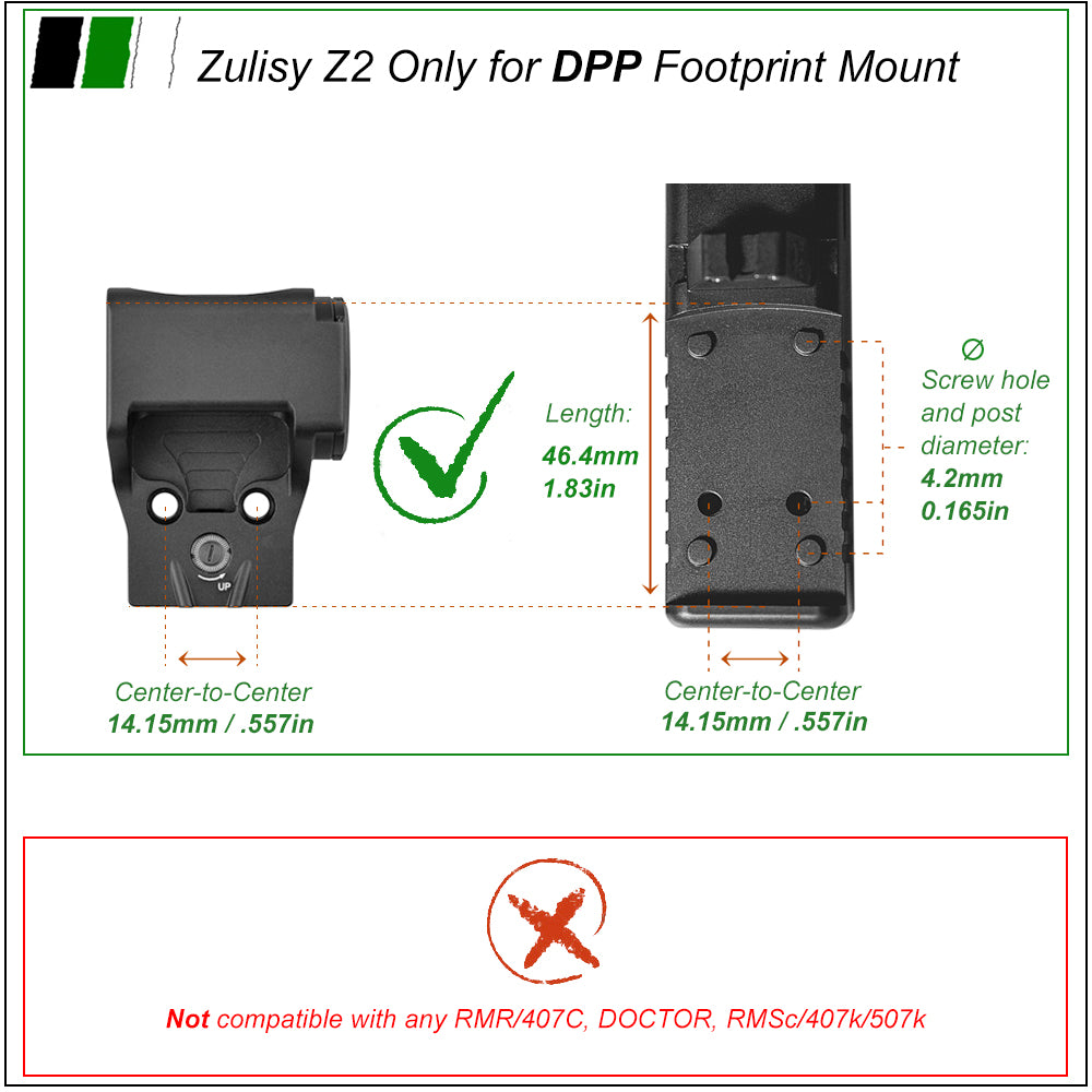 Zulisy Optics Z2-R Micro Red Dot Sights - (for DeltaPoint Pro Footprint) Side Mount Battery, Shake to Awake 3 MOA Open Reflex Sight for Full Size Pistol Optic Ready DPP Cut Adapter Plate Mount