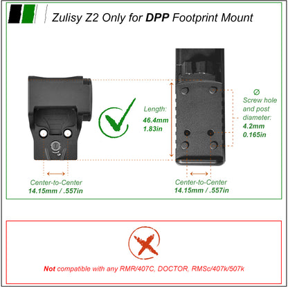 Zulisy Optics Z2-R Micro Red Dot Sights - (for DeltaPoint Pro Footprint) Side Mount Battery, Shake to Awake 3 MOA Open Reflex Sight for Full Size Pistol Optic Ready DPP Cut Adapter Plate Mount